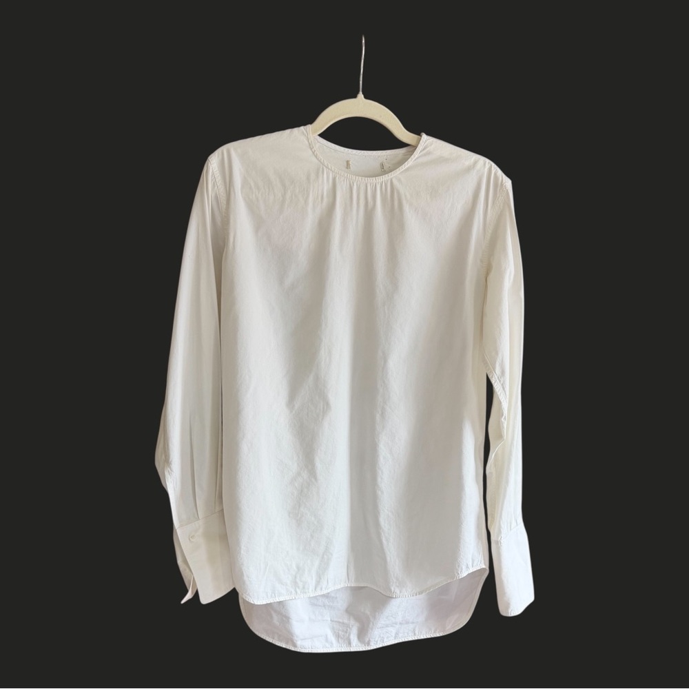 CELINE‎ Phoebe Long Sleeve Cotton Silk Long Sleeve Top Blouse White 38 6-8